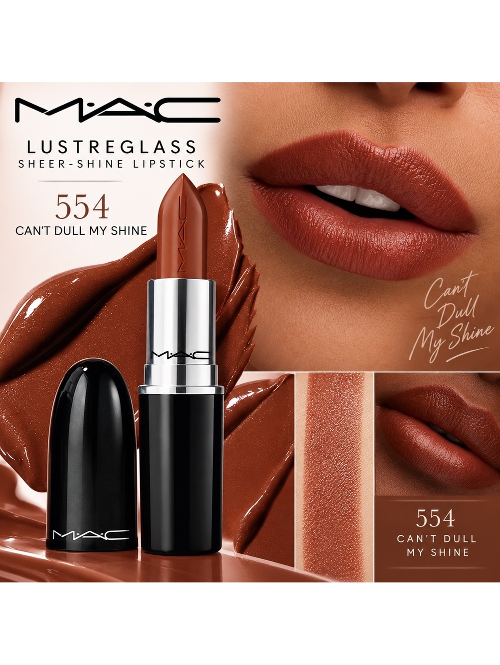 MAC Lustreglass Sheer-Shine Lipstick 554 Can’t Dull My Shine – Brand New In Box